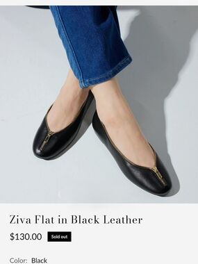 Yosi Samra Leather - Black - Zip-Trim Ballet Flat - NWT